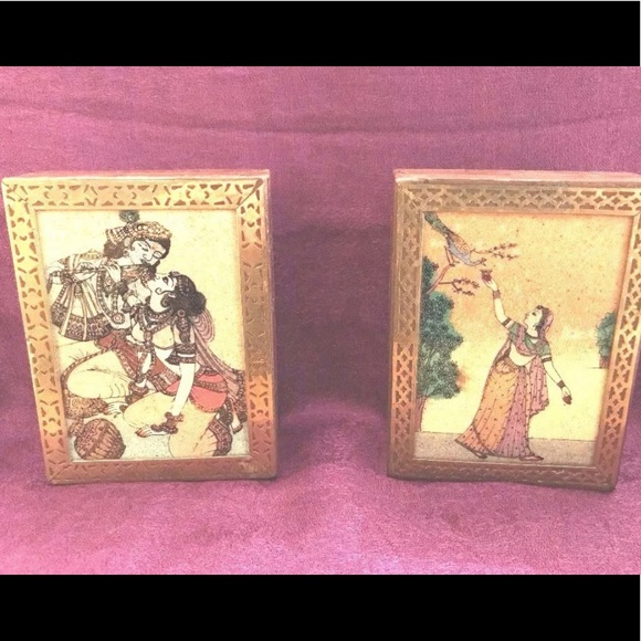 unbranded Other - Set Of 2 Indian Hand Made Hand Crafted Brass wood